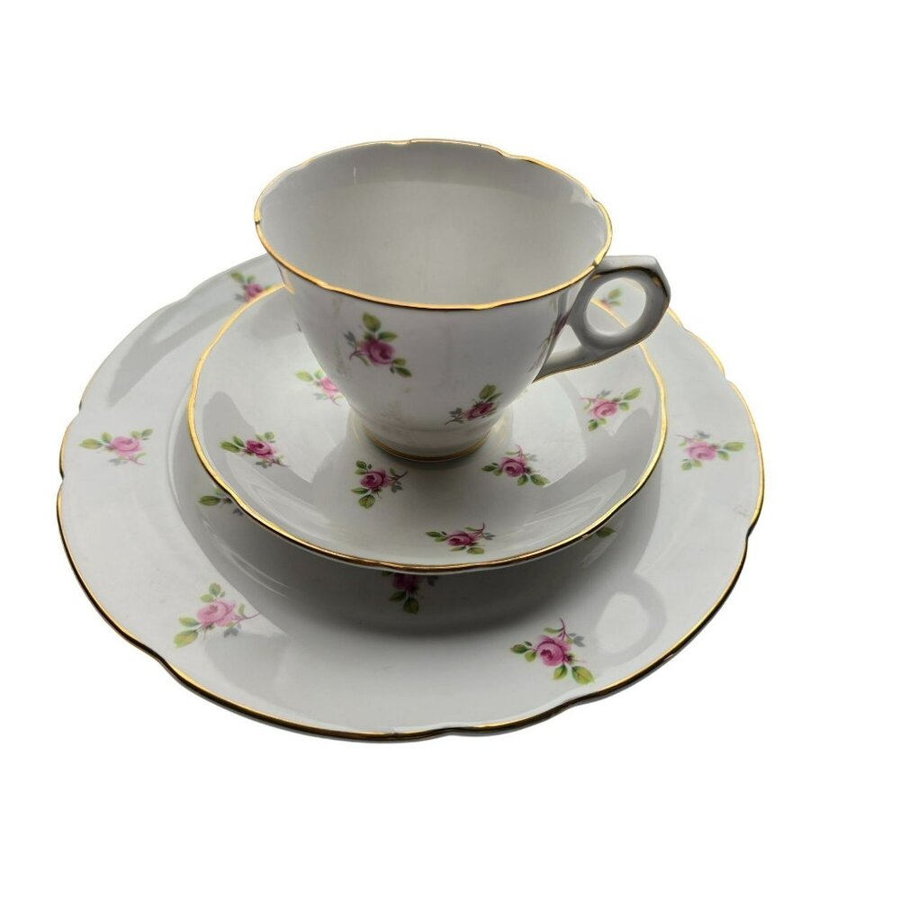 VTG Royal Kent Bone China Rosebuds Teacup Saucer Plate Staffordshire England